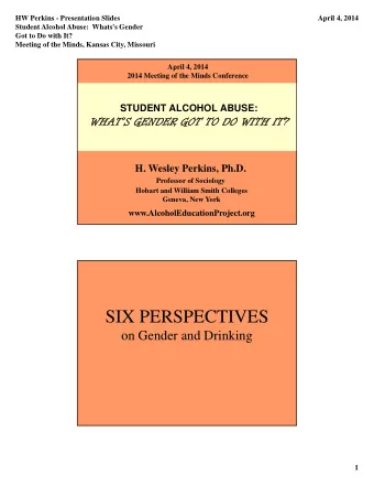 SIX PERSPECTIVES  on Gender and Drinking  1  HW Perkins - Presentation Slides  April 4, 2014