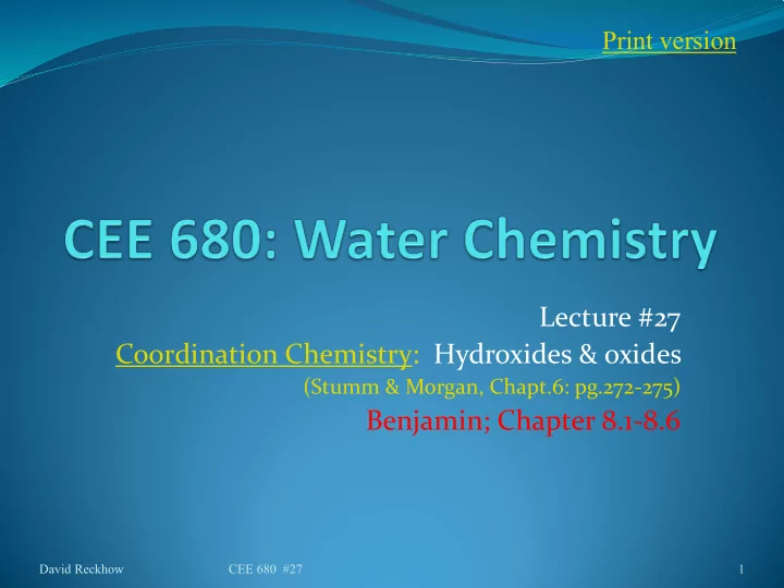 lecture 27 coordination chemistry hydroxides oxides
