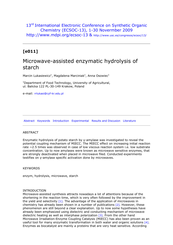 microwave assisted enzymatic hydrolysis of
