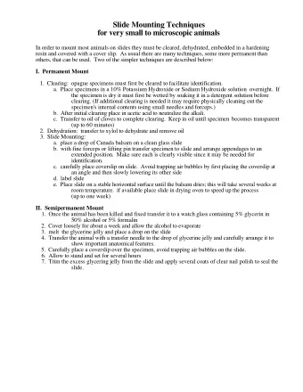 Slide Mounting Techniques  for very small to microscopic animals  In order to mount most animals on