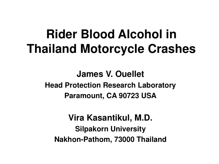 rider blood alcohol in thailand motorcycle crashes