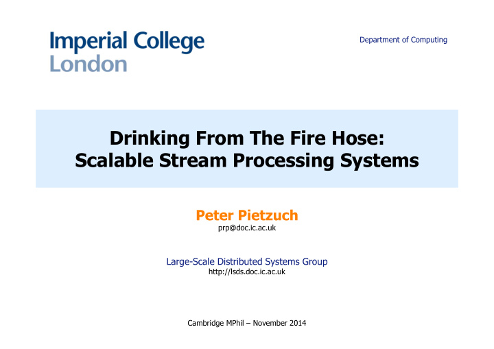 drinking from the fire hose scalable stream processing
