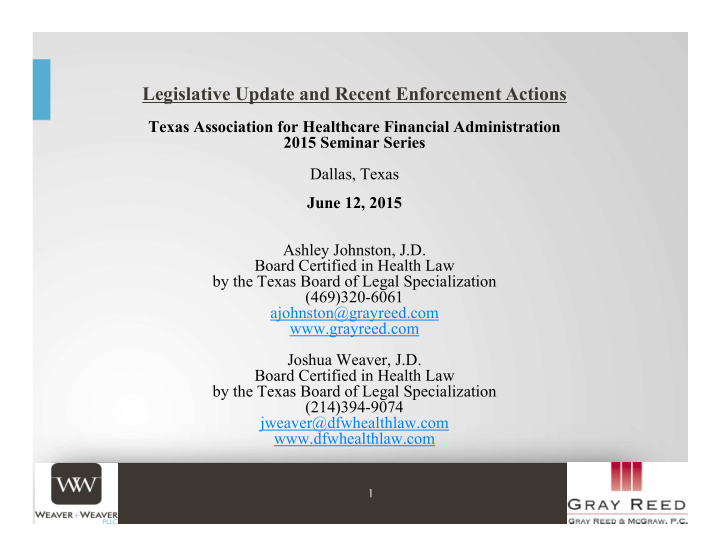 legislative update and recent enforcement actions