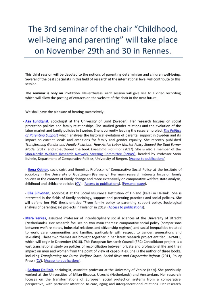 the 3rd seminar of the chair childhood well being and