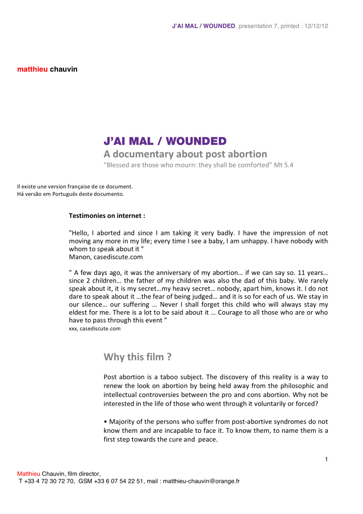 j ai mal wounded a documentary about post abortion
