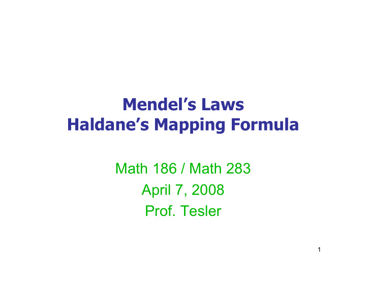 mendel s laws haldane s mapping formula