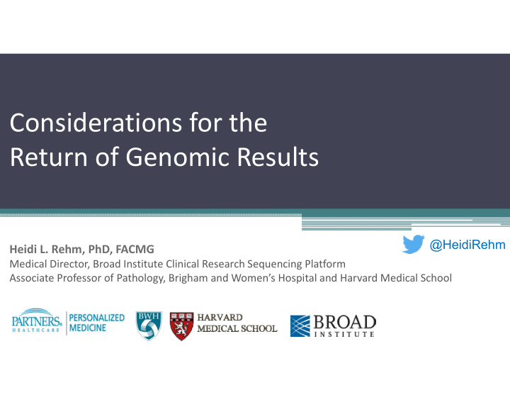 considerations for the return of genomic results