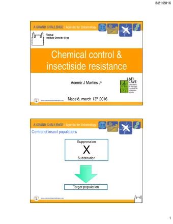 X  Substitution  Target population  1  3/21/2016 Control of Aedes aegypti  Suppression  populations