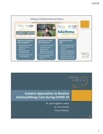 Creative(Approaches(to(Routine(  Asthma/Allergy(Care(during(COVID&lt;19  Dr.$Jackie$Eghrari. Sabet