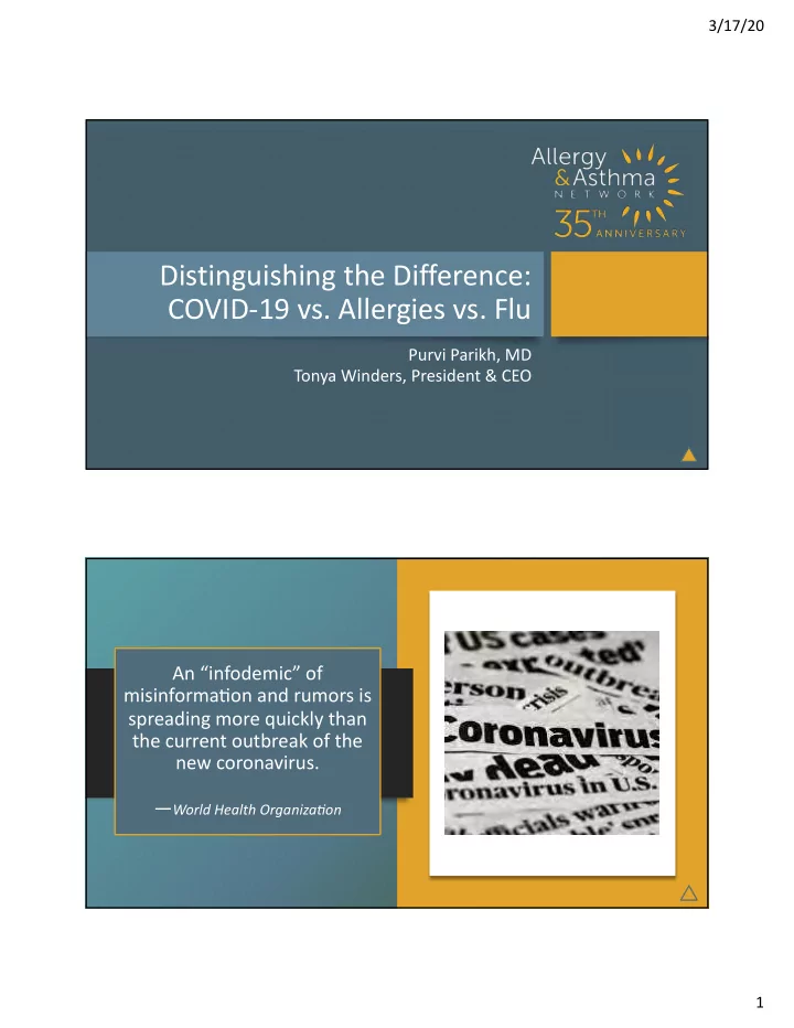 distinguishing the difference covid319 vs allergies vs flu