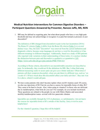 Medical Nutrition Interventions for Common Digestive Disorders   Participant Questions Answered