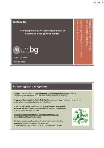 Physiological background Insulin is a peptide hormone produced by beta cells of the pancreatic