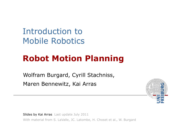 introduction to mobile robotics robot motion planning