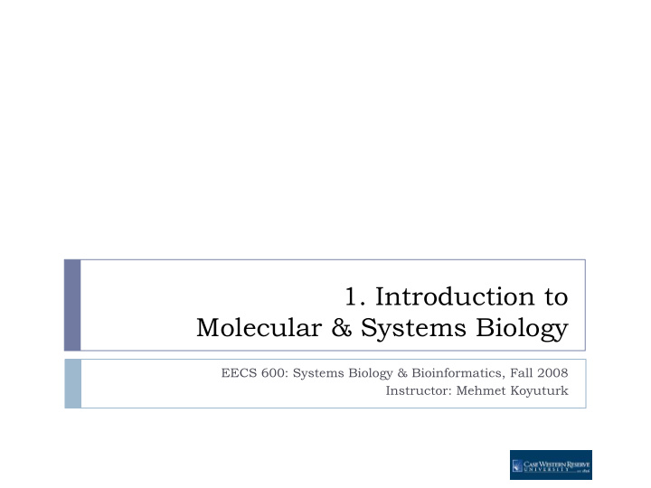 1 introduction to molecular systems biology
