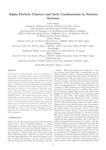 Alpha Particle Clusters and their Condensation in Nuclear  Systems  Peter Schuck  Institut de