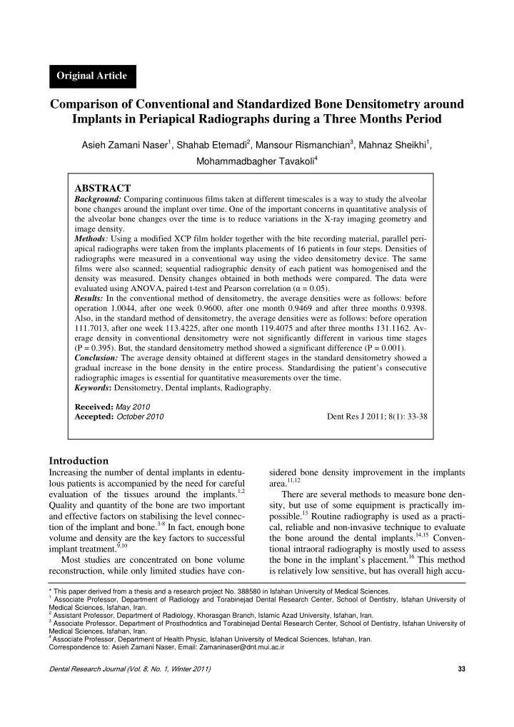 comparison of conventional and standardized bone