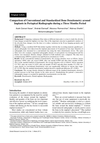 Comparison of Conventional and Standardized Bone Densitometry around  Implants in Periapical