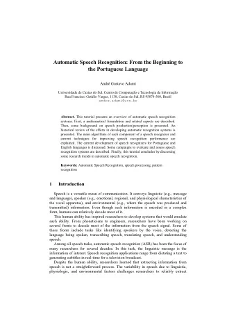 Automatic Speech Recognition: From the Beginning to  the Portuguese Language Andr Gustavo Adami