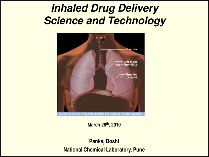 inhaled drug delivery science and technology