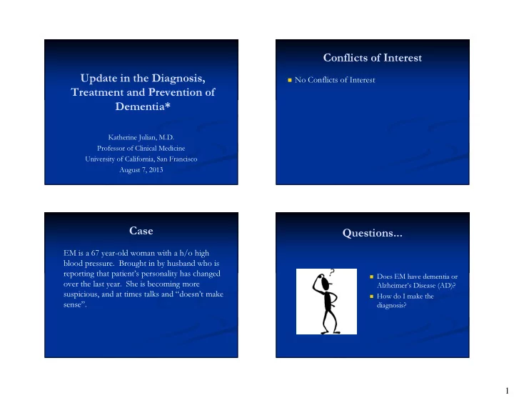 conflicts of interest update in the diagnosis