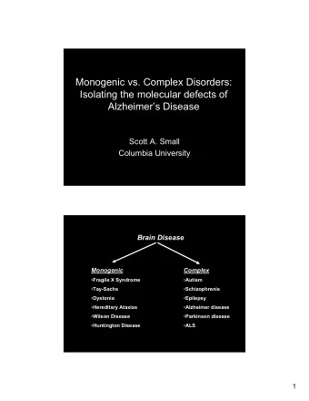 Monogenic vs. Complex Disorders:  Isolating the molecular defects of  Alzheimers Disease  Scott