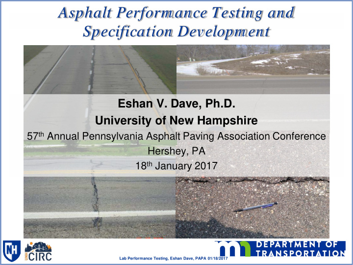 asphalt perform ance testing and specification developm