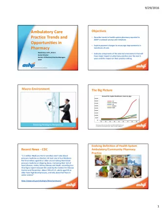 Ambulatory Care Practice Trends and  Describe trends in health system pharmacy reported in