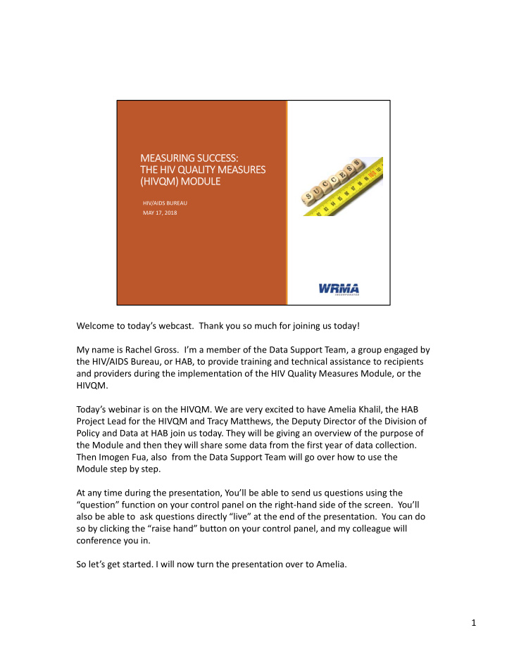 measuring success the hiv quality measures hivqm module