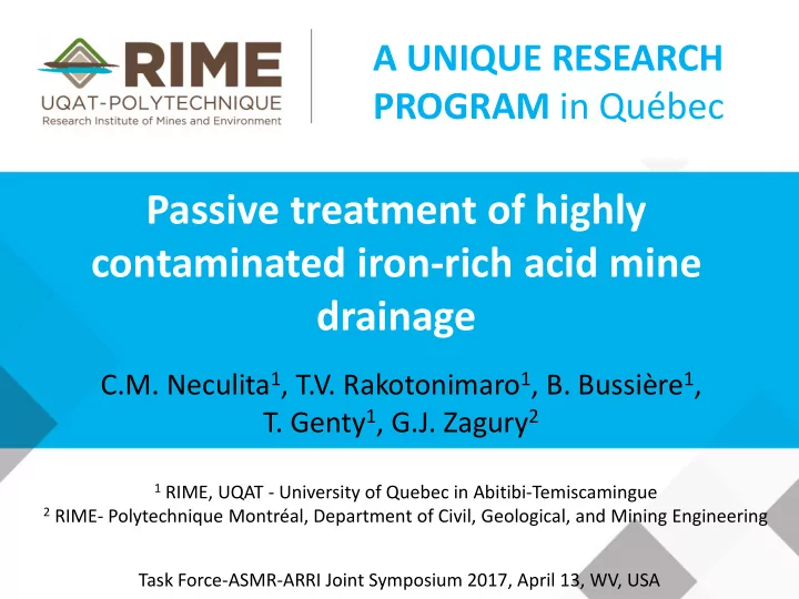 passive treatment of highly contaminated iron rich acid