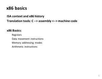 x86 basics  ISA context and x86 history  Translation tools: C --&gt; assembly &lt;--&gt; machine