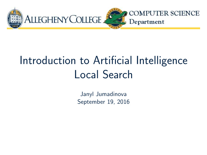 introduction to artificial intelligence local search