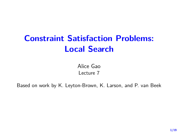 constraint satisfaction problems local search