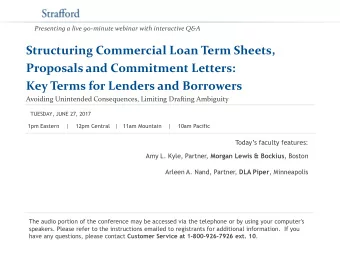 Structuring Commercial Loan Term Sheets,  Proposals and Commitment Letters:  Key Terms for Lenders