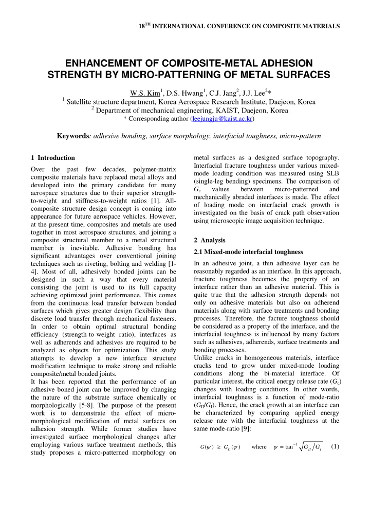 enhancement of composite metal adhesion strength by micro