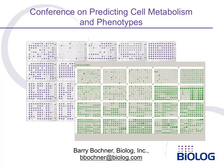 conference on predicting cell metabolism and phenotypes