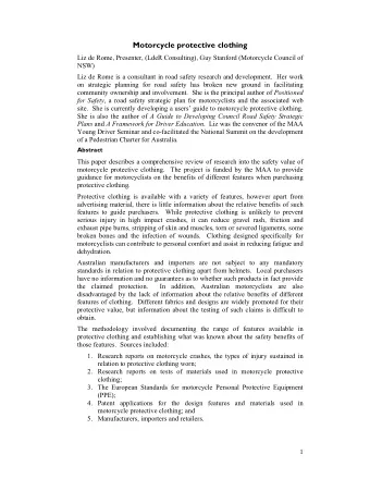 Motorcycle protective clothing  Liz de Rome, Presenter, (LdeR Consulting), Guy Stanford (Motorcycle