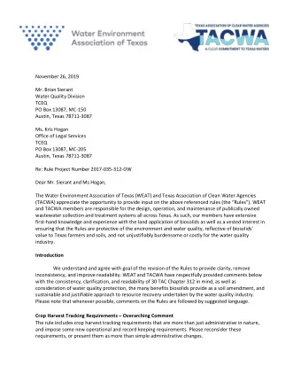 November 26, 2019  Mr. Brian Sierant  Water Quality Division  TCEQ  PO Box 13087, MC-150  Austin,