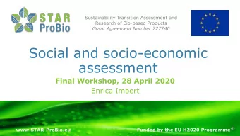 Social and socio-economic  assessment  Final Workshop, 28 April 2020  Enrica Imbert