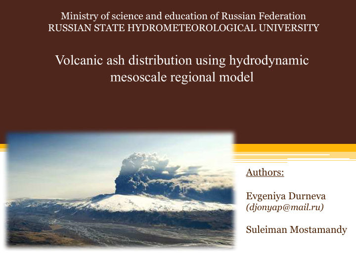 volcanic ash distribution using hydrodynamic mesoscale