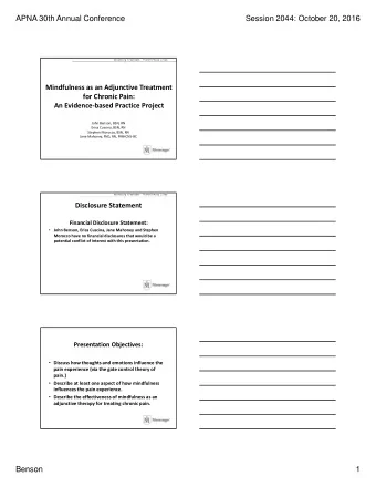 APNA 30th Annual Conference  Session 2044: October 20, 2016 Advancing treatment. Transforming