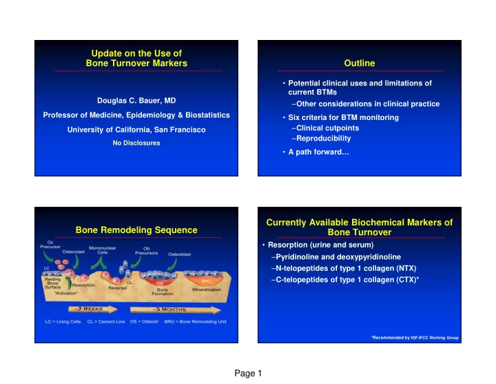 update on the use of bone turnover markers outline