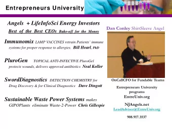 Entrepreneurs University  Angels  + LifeInfoSci Energy Investors Dan Conley ShirtSleeve Angel Best