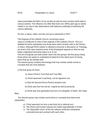 RCIA  Presentation on Jesus  10/2017  Jesus permeates the fabric of our society as well as every