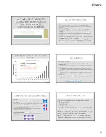 10/3/2016  A PHARMACISTS ROLE IN  LEARNING OBJECTIVES  CARING FOR TRANSGENDER  AND GENDER NON-