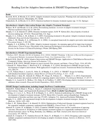 Reading List for Adaptive Intervention &amp; SMART Experimental Designs  Books  Kosorok, M. R.,