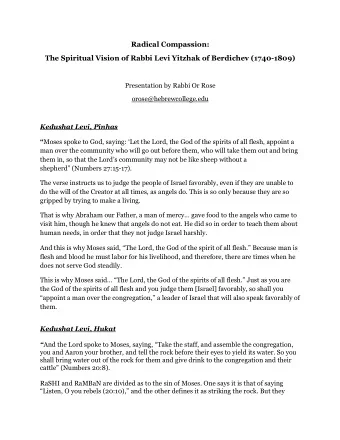 Radical Compassion:  The Spiritual Vision of Rabbi Levi Yitzhak of Berdichev (1740-1809)