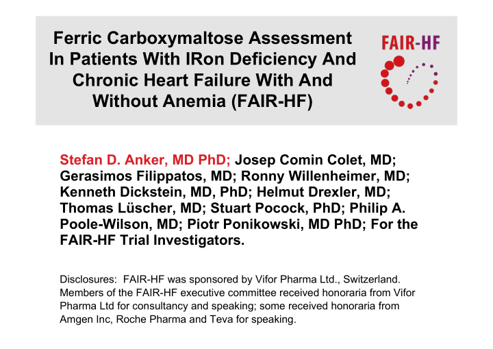 ferric carboxymaltose assessment in patients with iron