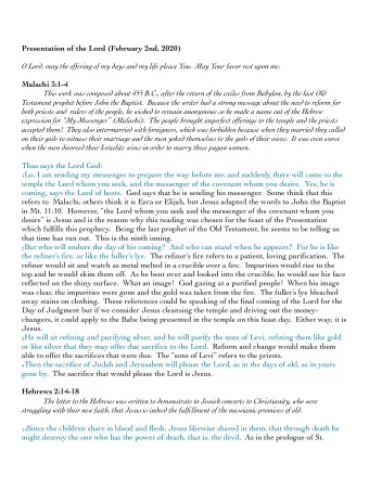 Presentation of the Lord (February 2nd, 2020) O Lord, may the offering of my days and my life