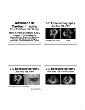 Advances in  3-D Echocardiography  Cardiac Imaging  Real-Time TEE of MV  Focus On Valvular Heart
