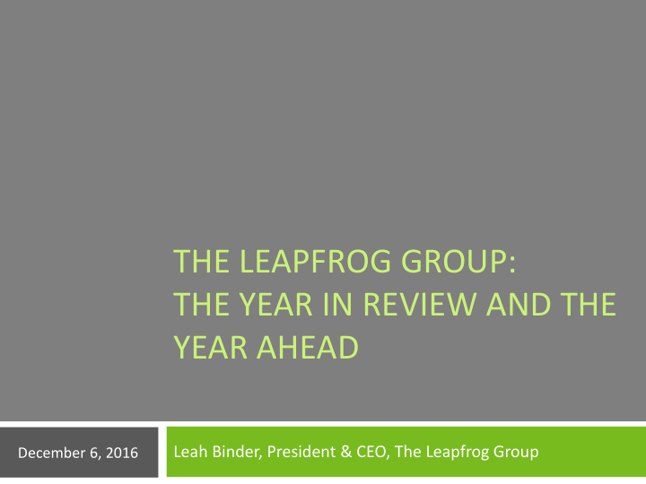 the leapfrog group the year in review and the year ahead